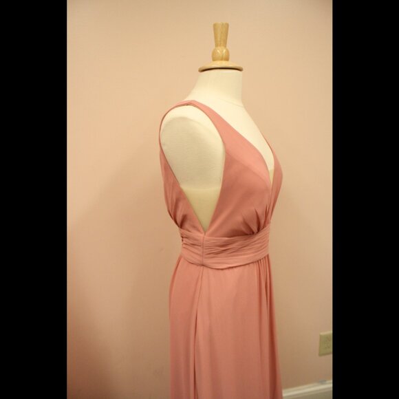 Long Dusty Rose Chiffon Bridesmaid Dress. Deep V. Pockets. Size 12 - Picture 5 of 8